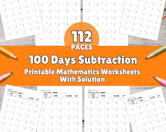 100 Days Subtraction Worksheets BUNDLE | 1st Grade, 2nd Grade Math Practice Drills | Printable Digital Download for Homeschool & Classroom