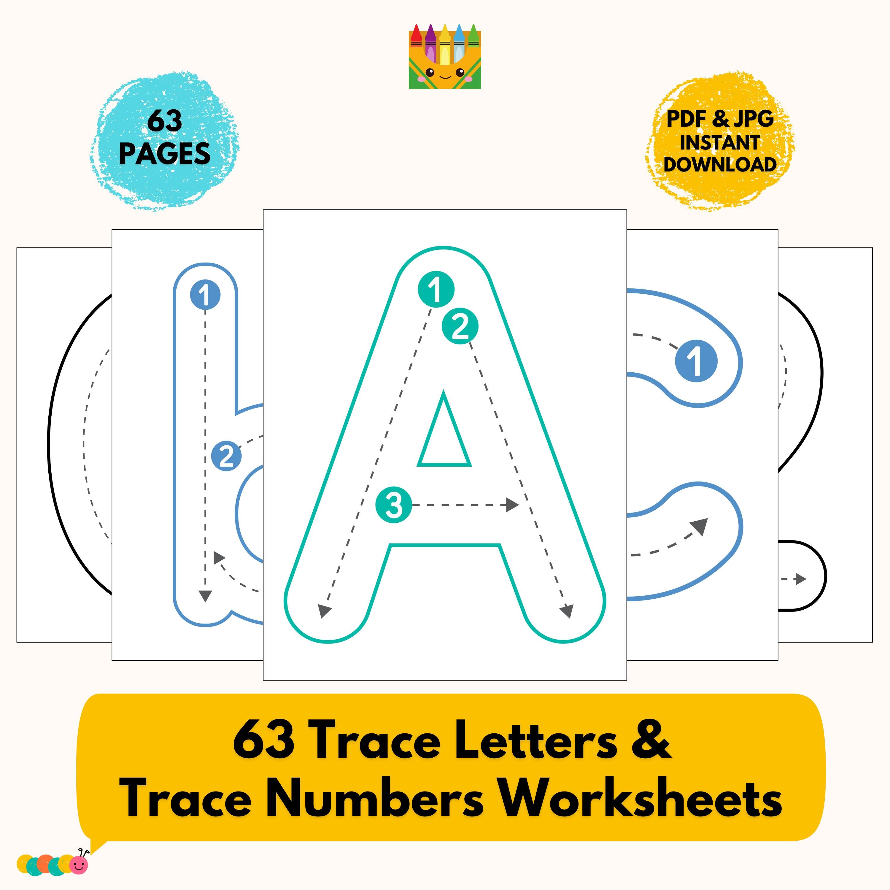 Practice and Trace Uppercase, Lowercase Letters, and Numbers 0-10, Printable PDF & JPG 63 Pages
