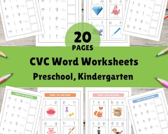 Kindergarten CVC Word Worksheets - 20 Pages | Short Vowel Sounds Bundle | Trace, Write & Read Printable Bundle | Pre-K Phonics Readiness