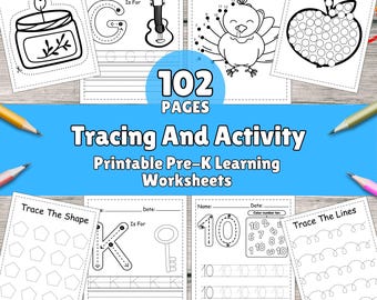 Pre-K Tracing & Activity Worksheets: Shapes, Letters, Numbers (PDF)