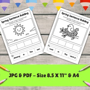 Spring Sentence Building Worksheets | 1st, 2nd Grade Literacy Center | Cut and Paste Printables | Homeschool Activities | 2nd Grade Writing image 6