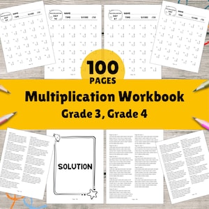 100 werkbladen vermenigvuldigen leuk, 2-4 wiskundeoefeningen, afdrukbare digitale download, leermiddel basisonderwijs