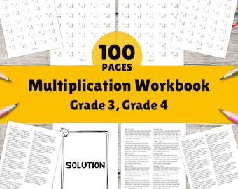 100 Multiplication Worksheets Fun, Grades 2-4 Math Practice, Printable Digital Download, Elementary Education Learning Resource