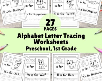 Alphabet Letter Tracing Worksheets | Zoo Animal Handwriting Practice | Preschool & 1st Grade Learning Printable | A-Z Writing Activity