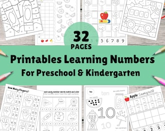 Preschool Math Worksheets: Number Tracing & Counting (32 Pages Printable Activity Book) (Digital Download)