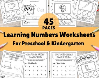 CVC Word Family Worksheets Phonics Print and Go No Prep Activity Pack for Kindergarten First Grade, 45 pages PDF + JPG files