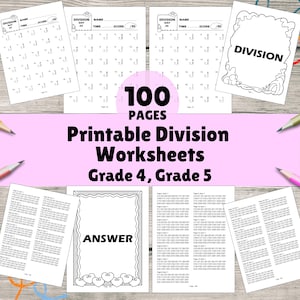 100 Printable Division Worksheets for 4th, 5th Grade Math Practice, Instant Download, Math Drills & Homework Drills, Math Confidence