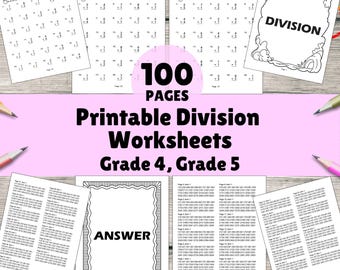 100 Printable Division Worksheets for 4th, 5th Grade Math Practice, Instant Download, Math Drills & Homework Drills, Math Confidence