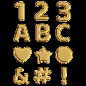Letras PNG de globo dorado, clipart del alfabeto para decoración de fiestas, invitación digital de cumpleaños, fuente para álbumes de recortes, descarga instantánea