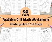 Addition 0-9 Math Worksheets Printable - Kindergarten 1st Grade Early Learning | Basic Math Practice & Homeschool Resource Digital Download