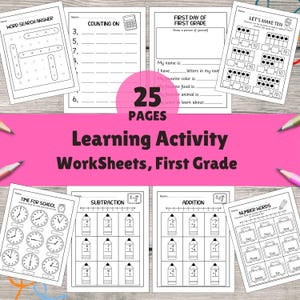 1st Grade Math & Literacy Worksheets Bundle (25 Pages) | Printable Homeschool Curriculum Digital File