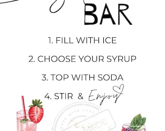 Placa de bar de refrigerantes em aquarela, estação de bebidas faça você mesmo, modelo para impressão e edição, decoração de bebidas para chá de panela, download instantâneo