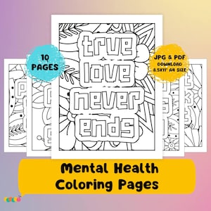 10 páginas para colorir sobre saúde mental, afirmações positivas, citações motivacionais, colorir para adultos para impressão para alívio do estresse e atenção plena
