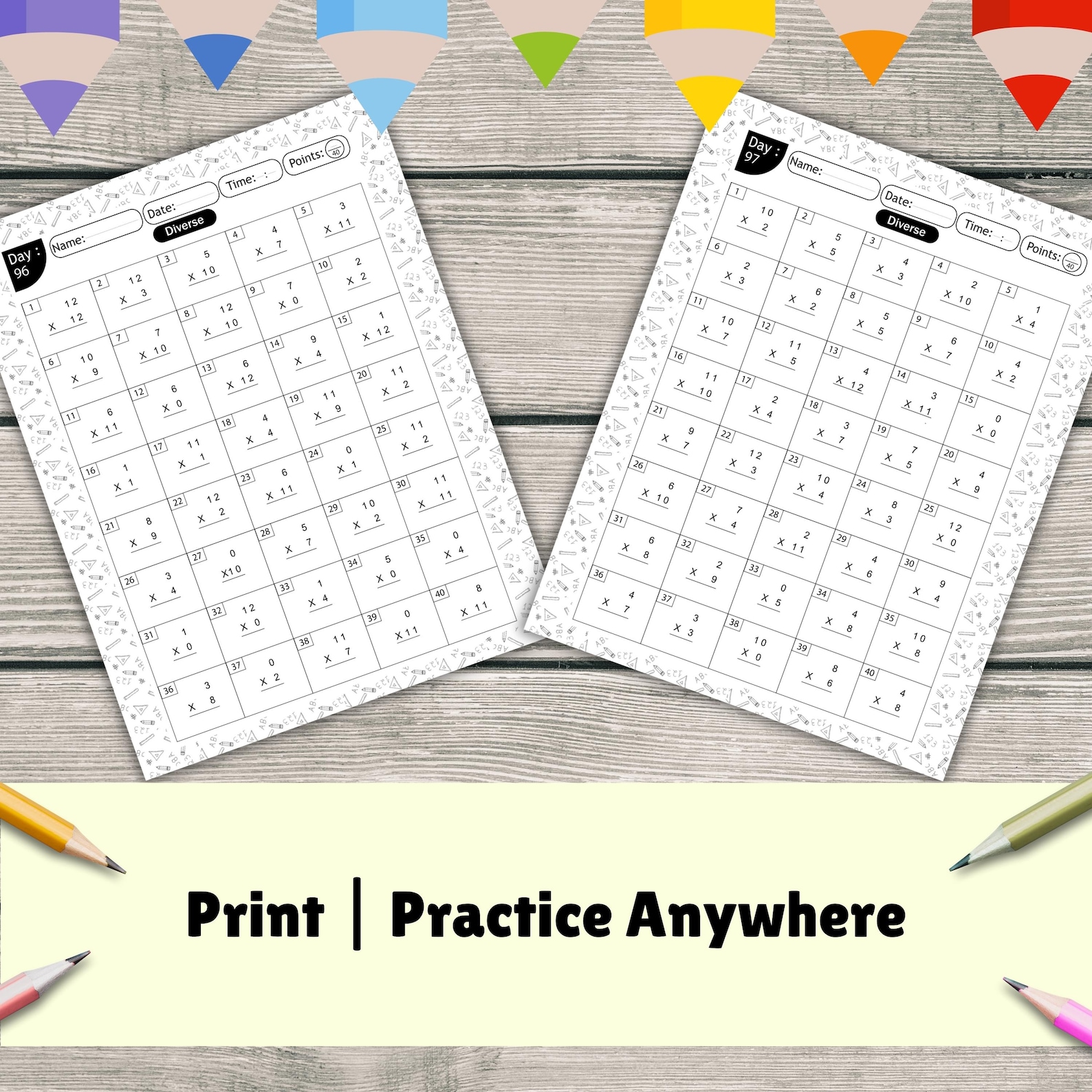 Practice Table Sign 100 Printable Multiplication Worksheets for 3rd, 4th, 5th Grade, Times ...