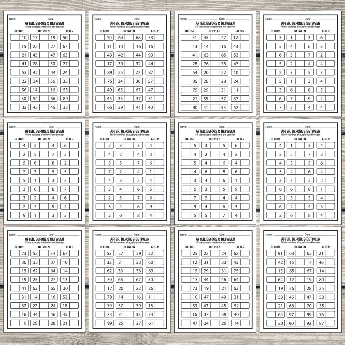 30 Printable Before Between After Numbers Math Worksheets | Preschool ...