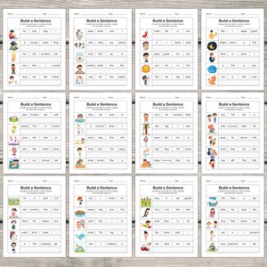 build a sentence, sentence writing, kids worksheet, kindergarten activity, preschool learning, homeschool printable, grammar practice, language arts, educational resource, writing skills, reading readiness, instant download, teacher supplies