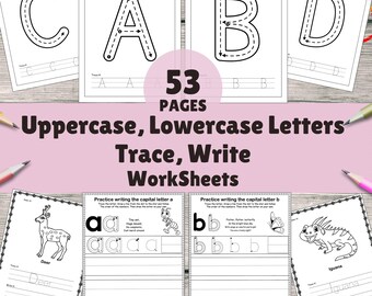 Alphabet Tracing Worksheets, 53-Page Handwriting Practice Book, Preschool & Kindergarten Printable, Homeschool Resource