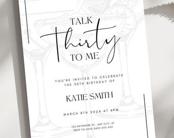 Talk Thirty To Me Minimalist 30th Birthday Party Invitation Printable Card | Simple And Elegant Birthday Invite