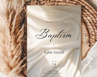Modern Minimalist Baptism Invite, Editable Invite, Modren & Classic, Simple and Sophisticated Editable Baptism Invitation