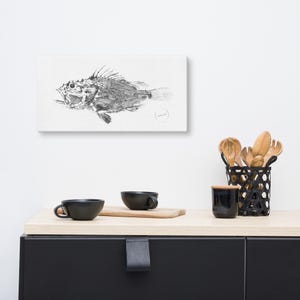 Gyotaku Red Rockfish Canvas | Japanese Fish Print Wall Art | Handmade Marine Life Painting | Ocean-Inspired Decor | Coastal Nautical Artwork