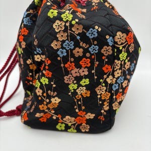 Japanese Floral Patterned Fabric Drawstring Bag