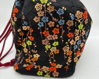 Japanese Floral Patterned Fabric Drawstring Bag