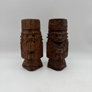 Vintage Japanese Hokkaido Ainu Carved Statues Man & Woman 6&quot; Tall