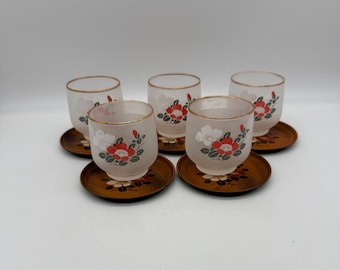 Juego de tazas de té de cristal japonesas con diseño floral