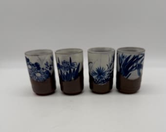 Tazas de té de cerámica con estampado floral japonés