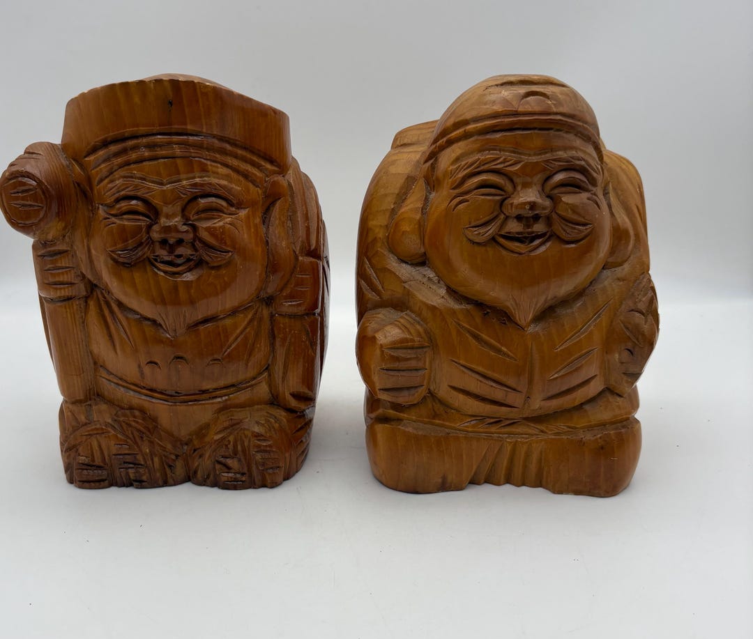 RARE Vintage Ebisu & Daikokuten Sculptures Hand Carved Wood - Etsy