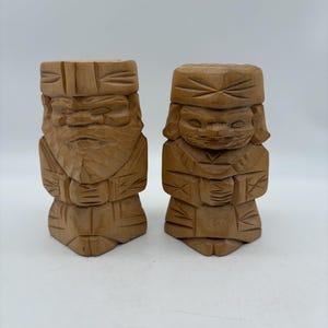 Vintage Japanese Hokkaido Ainu Carved Statues Man & Woman 5 inch Tall
