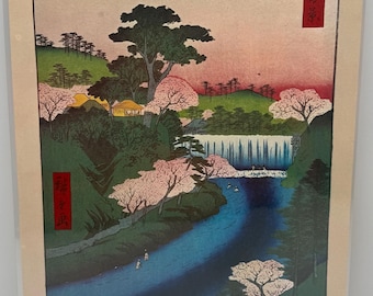 Traditional Japanese Hiroshige Landscape Artwork On Paper 10” x 14.5”