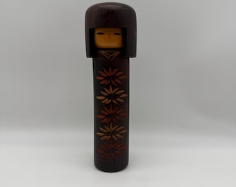 Japanese Dark Flower Design Kokeshi