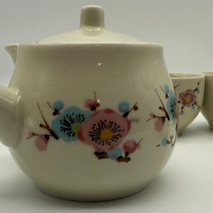 Vintage Japanese Yamatake Ume Blossom Tea Set With Teapot and 5 Tea Cups