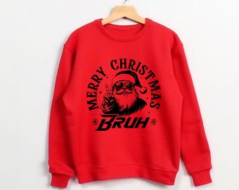 Merry Christmas Bruh Crewneck, 8oz 50/50 Cotton Polyester Holiday Sweatshirt