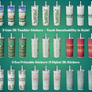 Eco druckbare Aufkleber für Becher Digitale 3R Aufkleber für Becher Digitale Öko-Aufkleber Nachhaltiger Becheraufkleber 3R Themen