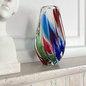 RARE Sanyu Glass Japan Art Glass Vase – Hand-Blown Multicolor Swirl
