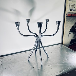 Vintage Brutalist Wrought Iron Candlestick Holder