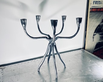 Vintage Brutalist Wrought Iron Candlestick Holder