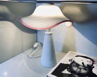 Vintage Murano Glass Table Lamp – Swirl Pink & White Mid-Century Italian Design