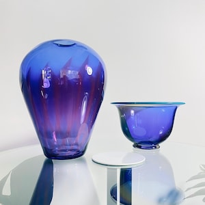 Vintage Scandinavian Hand-Blown Glass Vase and Bowl by Transjö WRC