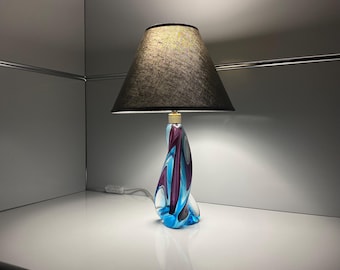 Mid Century Murano Glas Tischlampe für Vintage Italienische Wohn Dekor Sammler Blaue Spirale Flavio Poli Lichtdesign
