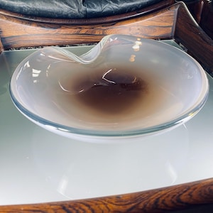 Vintage Iridescent Opaline Murano Glass Bowl, Hand-Blown Italian Art Glass