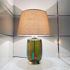 Vintage VeArt Murano Glass Table Lamp Multicolor Striped Art Glass