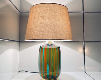 Vintage VeArt Murano Glass Table Lamp Multicolor Striped Art Glass