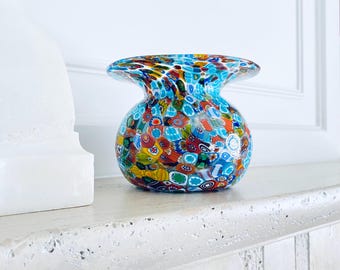 Mid-Century Italian Murano Millefiori Glass Vessel by San Marco, Vintage Colorful Decorative Vessel