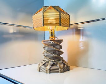 Vintage tafellamp ijsstokje – handgemaakte volkskunstverlichting