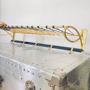Mid Century Modern Danish Coat Rack, Brass & Wire Wall-Mounted Hat and Coat Rack