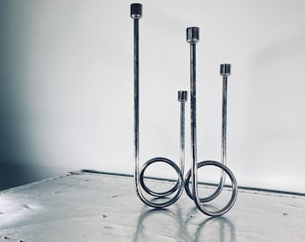 Silver Plate Vintage Candle Sticks Holders, Mid Century Modern Design