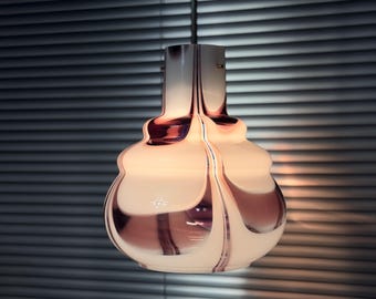 Vintage Murano Pendant Light Amethyst Purple White Glass Italy 1970s